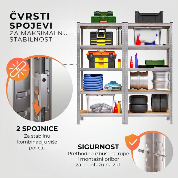 Regal s visokom nosivošću HEAVY, max. 875 kg, 90x40x180 cm, srebrni Jurhan