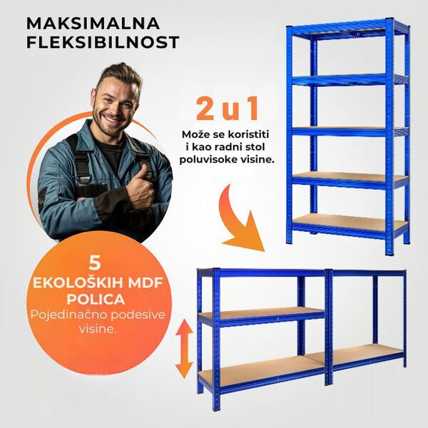 Regal s visokom nosivošću HEAVY, max. 875 kg, 90x40x180 cm, plava Monzana