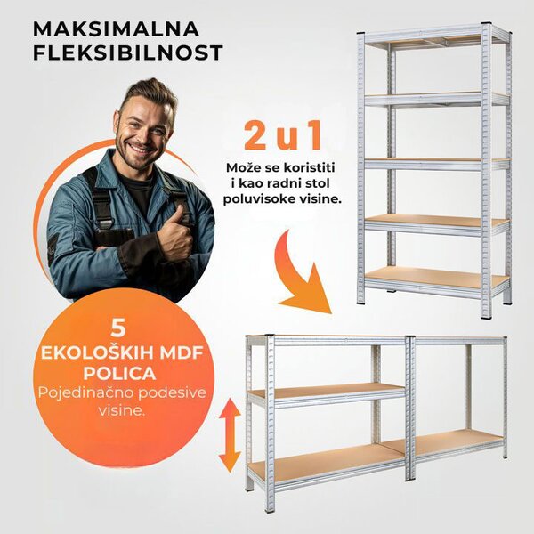 Regal s visokom nosivošću HEAVY, max. 875 kg, 90x40x180 cm, srebrni Jurhan