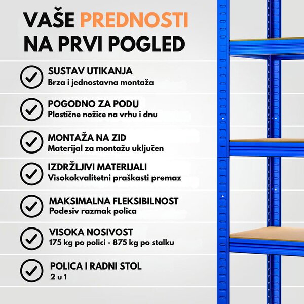 Regal s visokom nosivošću HEAVY, max. 875 kg, 90x40x180 cm, plava Monzana