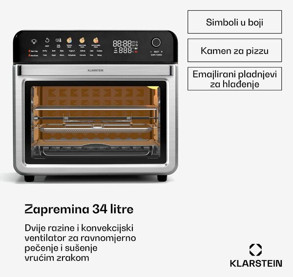 Klarstein AirGlaze Digitalna friteza na vrući zrak, 2200 W, 19 programa, uključujući pribor koji se može prati u perilici posuđa