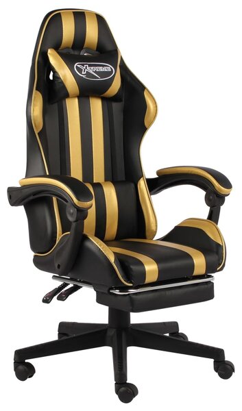Igraća stolica od umjetne kože s osloncem za noge crno-zlatna