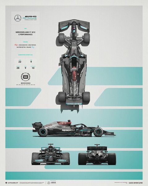 Umjetnički tisak Mercedes-AMG Petronas F1 Team - W12 - Blueprint - 2021