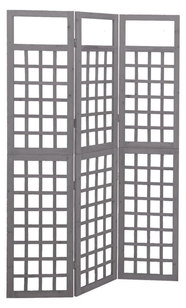 VidaXL Sobna pregrada / rešetka s 3 panela od jelovine siva 121x180 cm