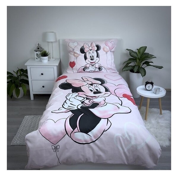 Ružičasta pamučna dječja posteljina za krevet za jednu osobu 140x200 cm Minnie "Balloon" – Jerry Fabrics