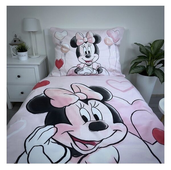 Ružičasta pamučna dječja posteljina za krevet za jednu osobu 140x200 cm Minnie "Balloon" – Jerry Fabrics