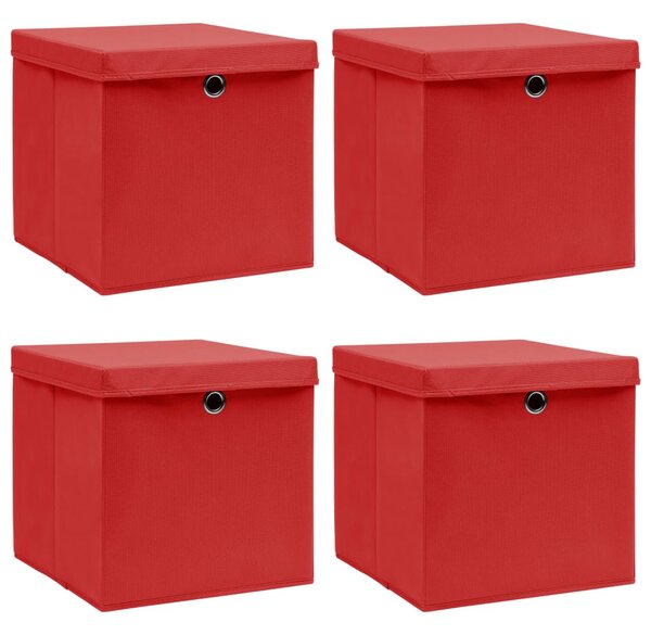 VidaXL Kutije za pohranu s poklopcima 4 kom crvene 32x32x32 cm tkanina