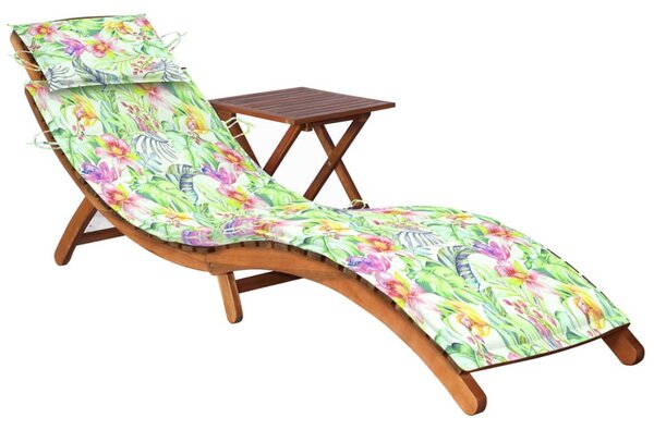 VidaXL Vrtna ležaljka sa stolićem i jastukom masivno bagremovo drvo