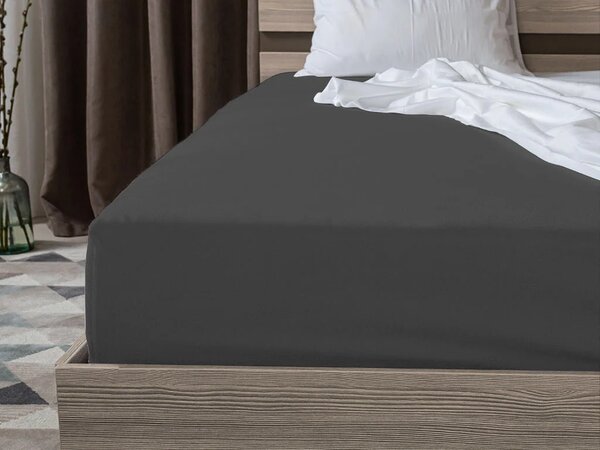 Set krep posteljine DENYX BLEND sivo, hotelski džep + Jersey plahta 90 x 200 cm tamno siva, za jednokrevetni krevet
