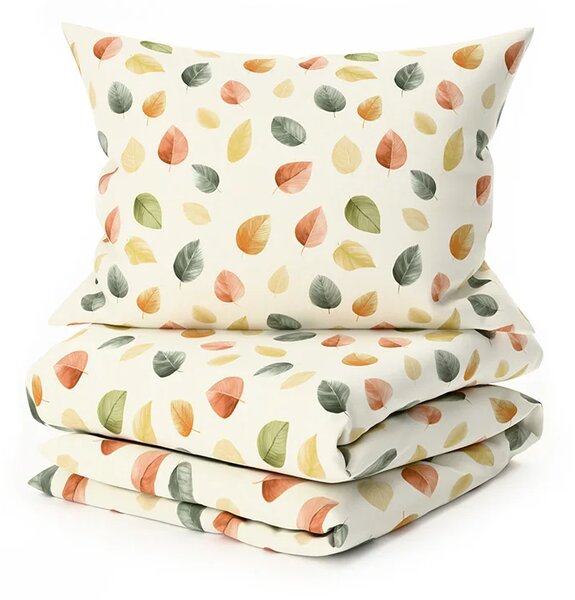 Set krep posteljine AUTUMN COLORS POLY šareno + plahta Jersey 90 x 200 cm svijetlo krem, za jedan krevet