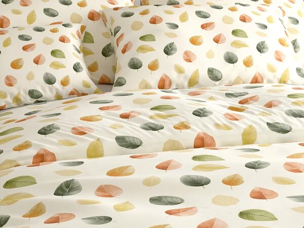 Set krep posteljine AUTUMN COLORS POLY šareno + plahta Jersey 90 x 200 cm svijetlo krem, za jedan krevet