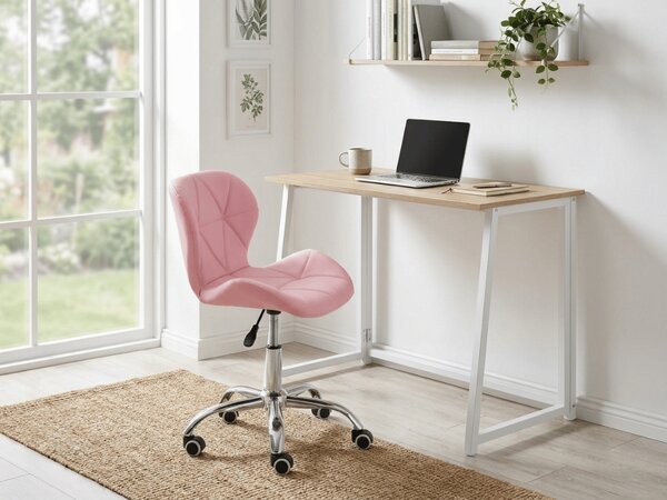 Set za radnu sobu ZARIMO stol 80x40 cm, bijela/hrast sonoma + stolica AVOLA od eko kože, roza