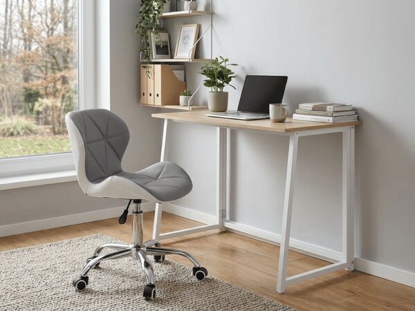 Set za radnu sobu ZARIMO stol 80x40 cm, bijela/dub sonoma + stolica AVOLA od eko kože, sivo-bijela