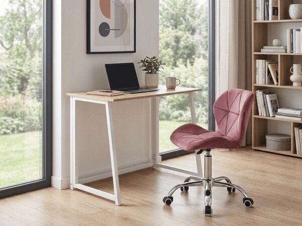 Set za radnu sobu ZARIMO stol 80x40 cm, bijela/dub sonoma + stolica AVOLA VELVET, tamno ružičasta