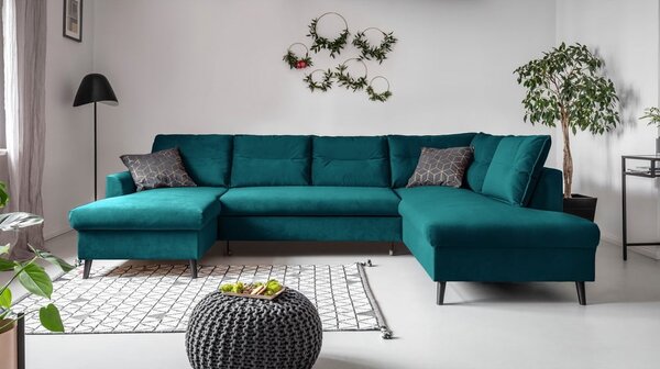 Tirkizna baršunasta kutna garnitura na razvlačenje u obliku slova "U" Miuform Sweet Harmony, desni kut