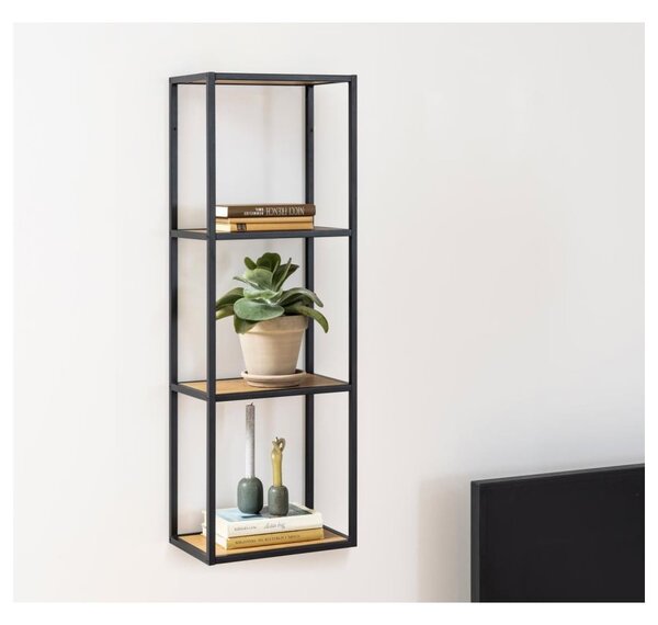 Crna/u prirodnoj boji zidna polica u dekoru hrasta 37x108 cm Seaford – Actona