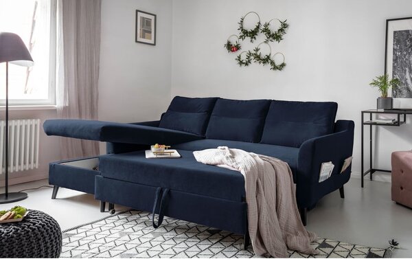 Tamnoplava baršunasta kutna garnitura Miuform Stylish Tent, lijevi kut