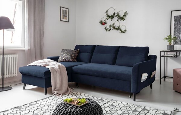 Tamnoplava baršunasta kutna garnitura Miuform Stylish Tent, lijevi kut