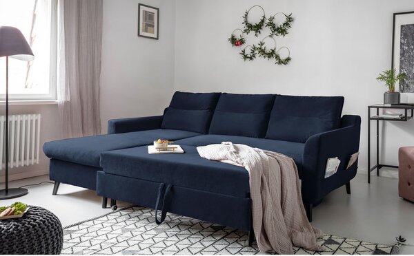 Tamnoplava baršunasta kutna garnitura Miuform Stylish Tent, lijevi kut