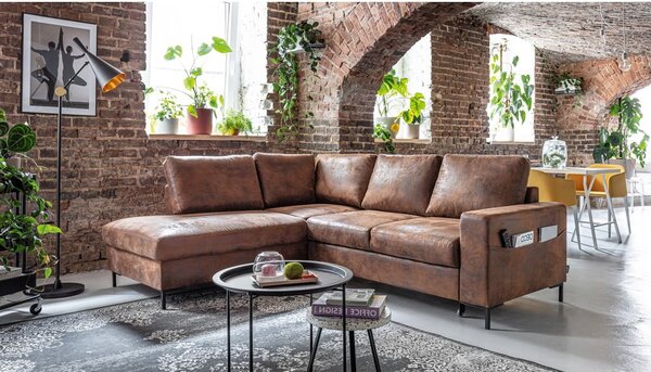 Smeđa sklopiva kutna garnitura od imitacije kože (s lijevim kutom) Lofty Lilly – Miuform