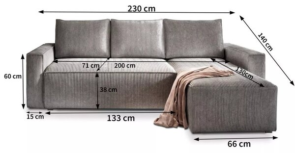 Razvlačiva kutna garnitura SMART COSARO terakota, obostrana + 2 jastuka GRATIS