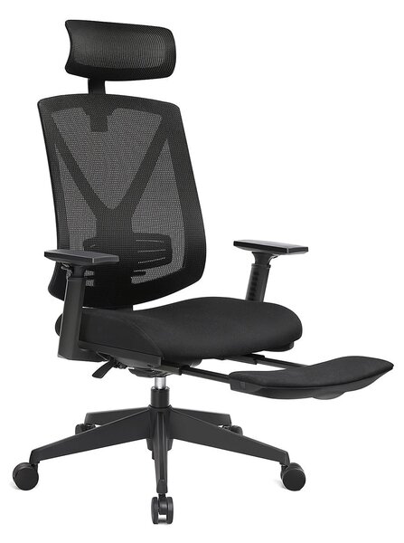 Podesiva ergonomska uredska stolica s osloncem za noge, glavu i ruke, crna