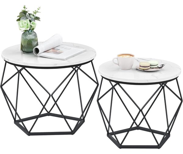Stolić za kavu, set stolova od 2 komada, bijelo-crni | VASAGLE