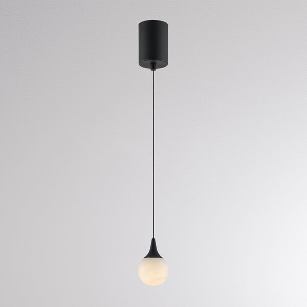 Molto Luce LED viseća svjetiljka ARE, crna, alabaster, Ø 8 cm, CCT, DALI, prigušiva, Crno, Dnevni boravak/blagovaonica, Kamen, Metak
