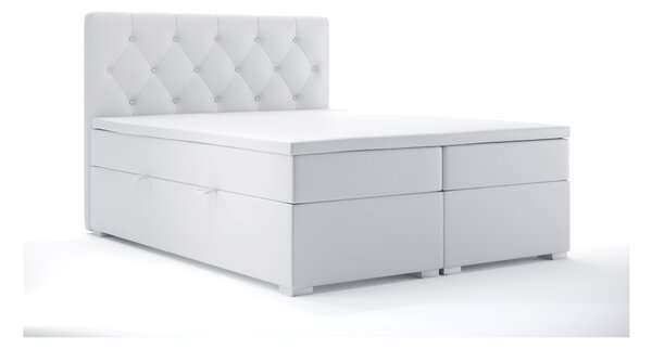 Bračni krevet Boxspring 160 cm Ronda (bijela ekokoža) (s prostorom za odlaganje)