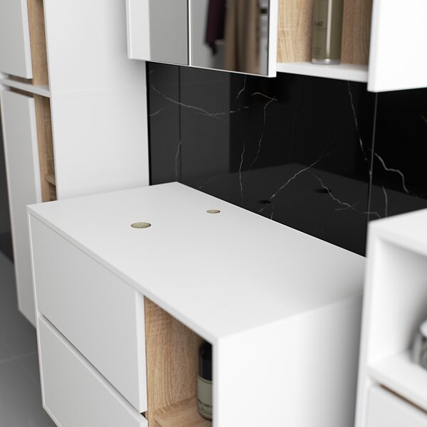 Kupaonski set Vambos luxe (bijela + hrast sonoma)