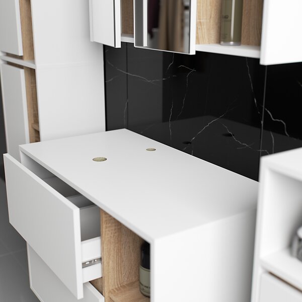Kupaonski set Vambos luxe (bijela + hrast sonoma)