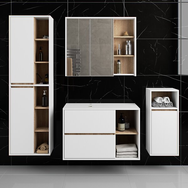 Kupaonski set Vambos luxe (bijela + hrast sonoma)