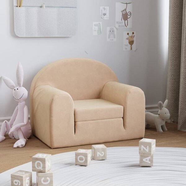 VidaXL Dječji kauč na razvlačenje krem mekani plišani