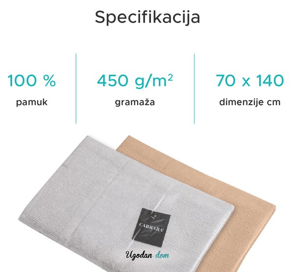 Ručnik CARRARA 70x140 cm svijetlosivi, 100% pamuk