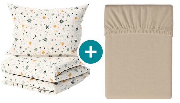 Set krep posteljina ASTORIA POLY krem + plahta Jersey 90 x 200 cm cappuccino, jednokrevetno