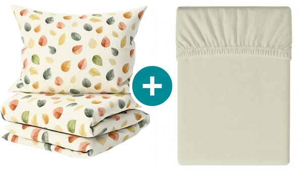 Set krep posteljine AUTUMN COLORS POLY šareno + plahta Jersey 90 x 200 cm svijetlo krem, za jedan krevet