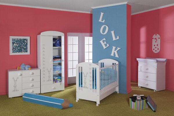 Bambino drveni dječji krevetić Lolek s ladicom, bijeli, 120x60 cm