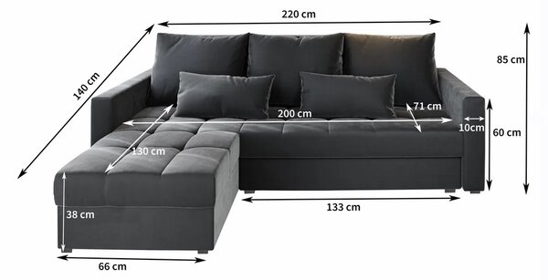 Gorušasta kutna garnitura na razvlačenje ZENOVA 220 x 140 cm, obostrana