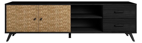 Crna TV komoda u egzotičnom drvenom dekoru 181x53 cm Hanoi - Marckeric