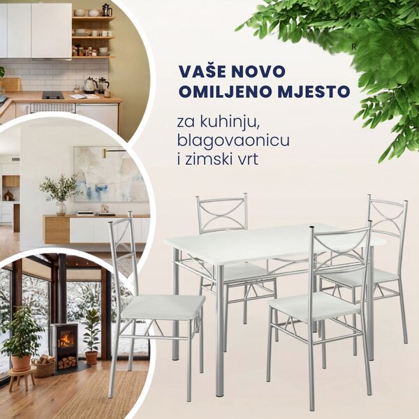 Blagovaonska garnitura PAUL, 5-dijelna, baršunasta bijela Jurhan
