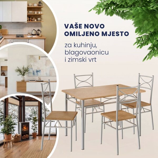 Blagovaonska garnitura PAUL, 5-dijelna, prirodna smeđa Casaria