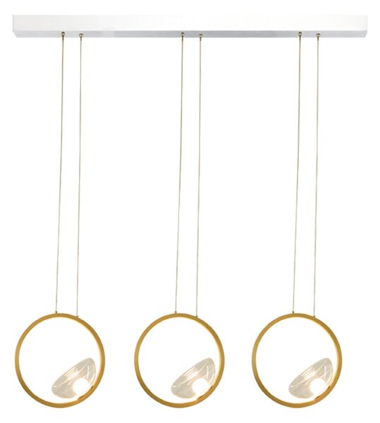 Zambelis LED viseća svjetiljka 23029, zlatna, 105 cm, 3 svjetla, metal/staklo, dimabilna, prigušiva, Zlato / mjed, Dnevni boravak/blagovaonica, Aluminij