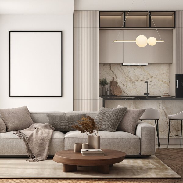 Zambelis LED viseća svjetiljka 22108, zlatna, duljina 62 cm, metal/staklo, dimabilna, prigušiva, Zlato / mjed, Dnevni boravak/blagovaonica, Aluminij