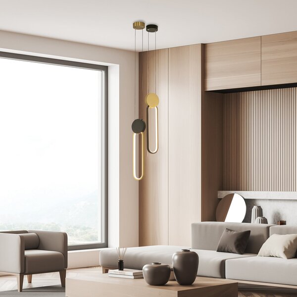 Zambelis LED viseća lampa 23101, zlatna/crna, širina 12 cm, metal, prigušiva, prigušiva, Zlato / mjed, Dnevni boravak/blagovaonica, Aluminij