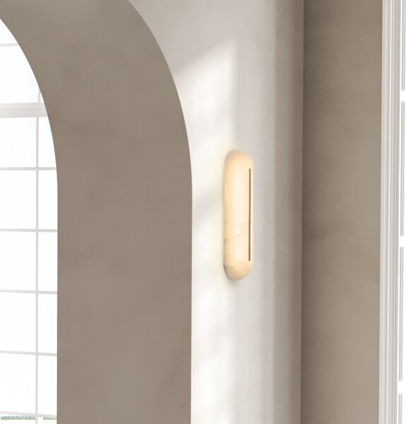 Zambelis LED zidna svjetiljka 2546, bijela, visina 36 cm, alabaster, prigušiva, prigušiva, Bijela, Dnevni boravak/blagovaonica, Kamen