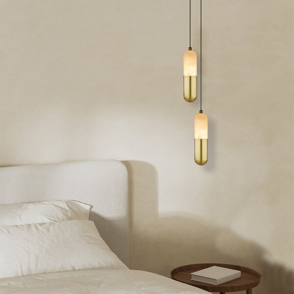 Zambelis LED viseća lampa 2545 mesing/bijela Ø 5 cm metal/alabastar dimabilna, prigušiva, Zlato / mjed, Dnevni boravak/blagovaonica, Metal