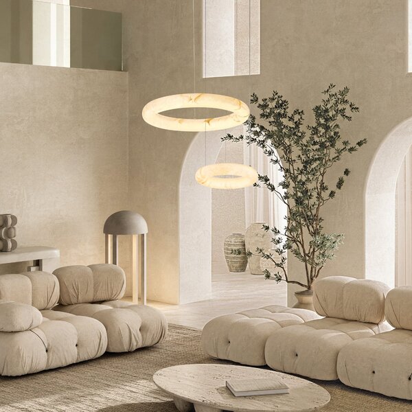 Zambelis LED viseća svjetiljka 2542, bijela, Ø 34 cm, alabaster, prigušiva, prigušiva, Bijela, Dnevni boravak/blagovaonica, Kamen