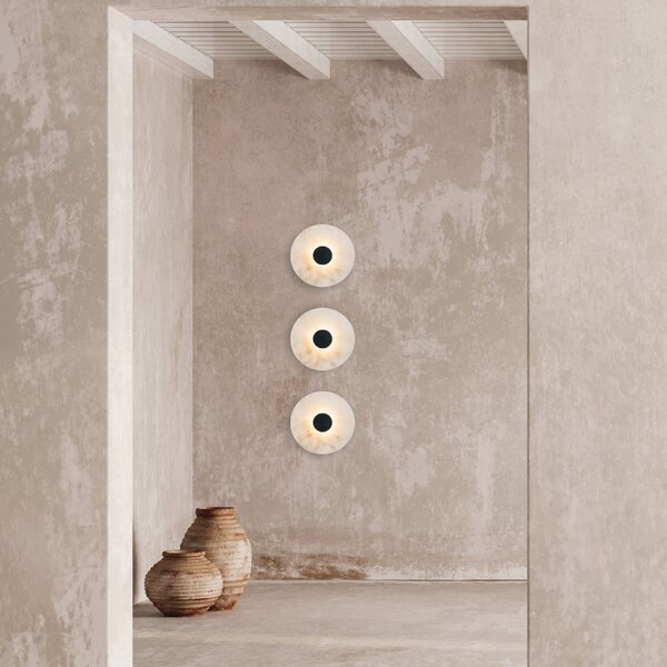 Zambelis LED zidna svjetiljka 2551, bijela/crna, Ø 25 cm, alabaster, Bijela, Dnevni boravak/blagovaonica, Kamen