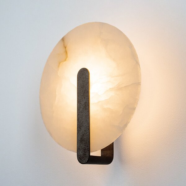 Zambelis LED zidna svjetiljka 2553, bijela/crna, Ø 25 cm, alabaster, Bijela, Dnevni boravak/blagovaonica, Kamen