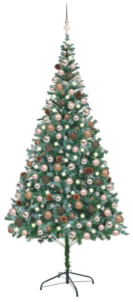 VidaXL Umjetno osvijetljeno božićno drvce s kuglicama i šiškama 210 cm